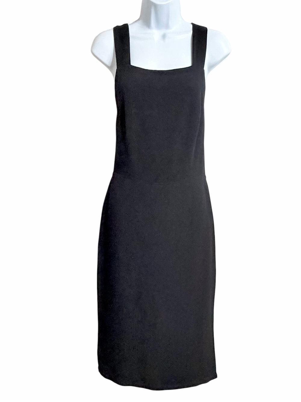 Reformation Crepe Open Back Minimalist Midi Dress 10 Black Back Tie LBD Party